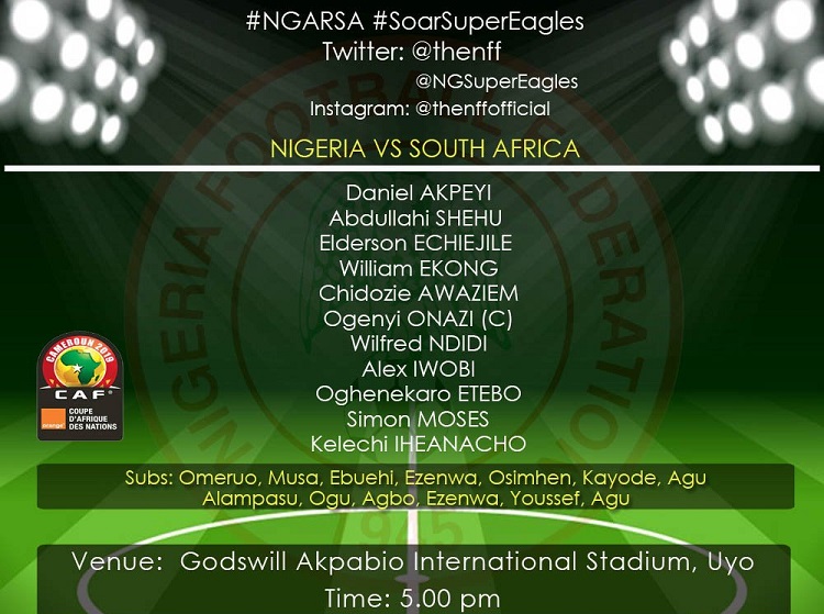 Super Eagles Starting Line-Up Against South Africa