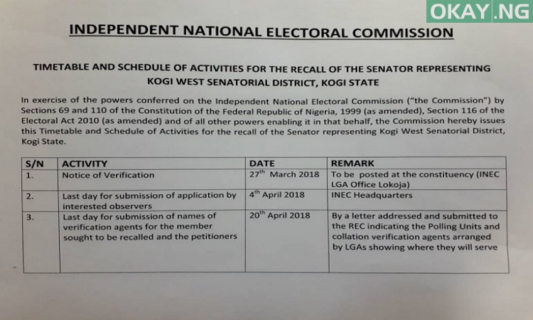 Senator Dino Melaye's Recall Timetable