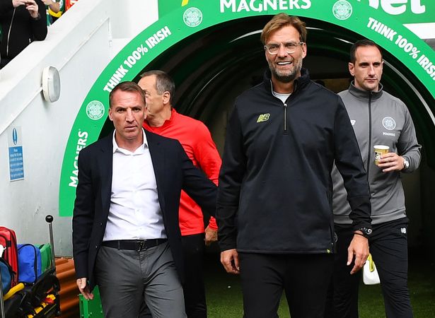Brendan Rodgers with Liverpool manager Jurgen Klopp