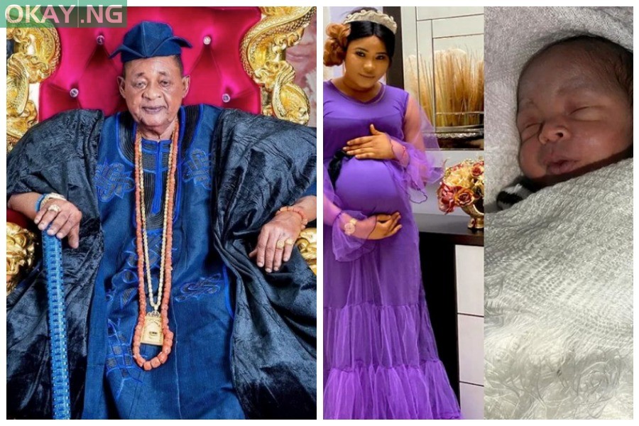 Alaafin of Oyo and wife Olori Damilola with new born baby