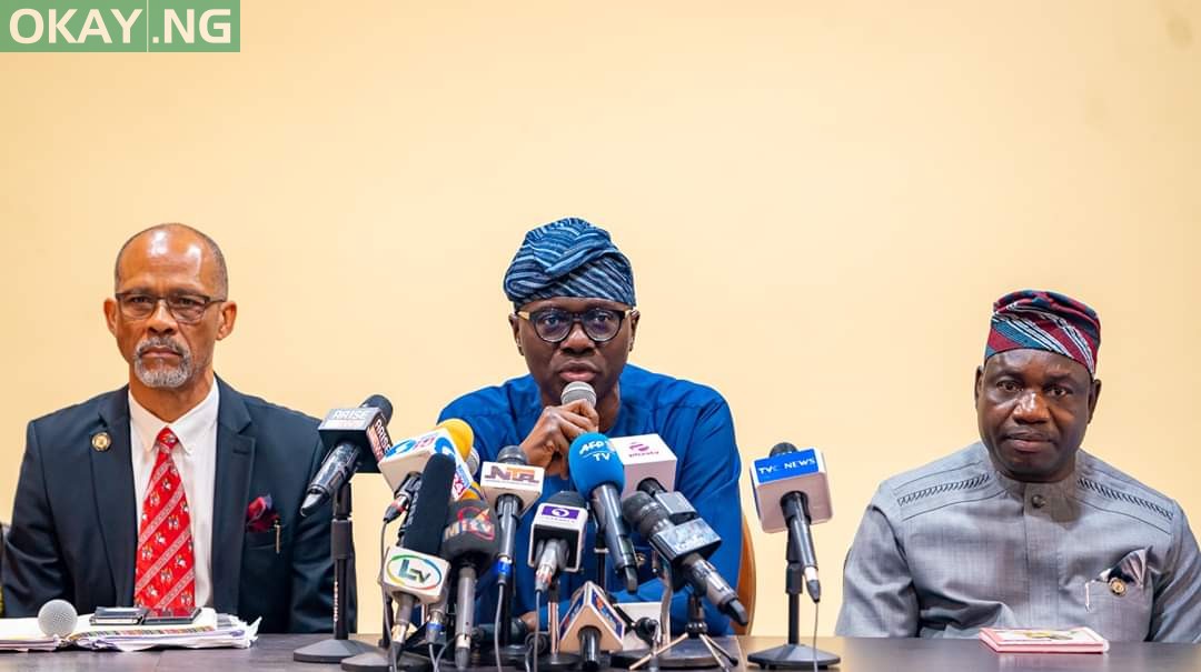 Governor of Lagos State Babajide Sanwo-Olu addressing the press on Coronavirus in the state