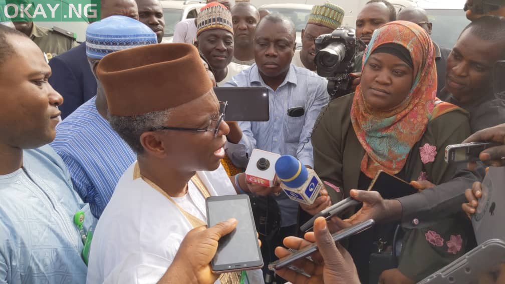 El-Rufai speaking to reporters in Awe, Nasarawa State