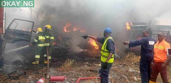 Scene of the fire incident at Oshodi