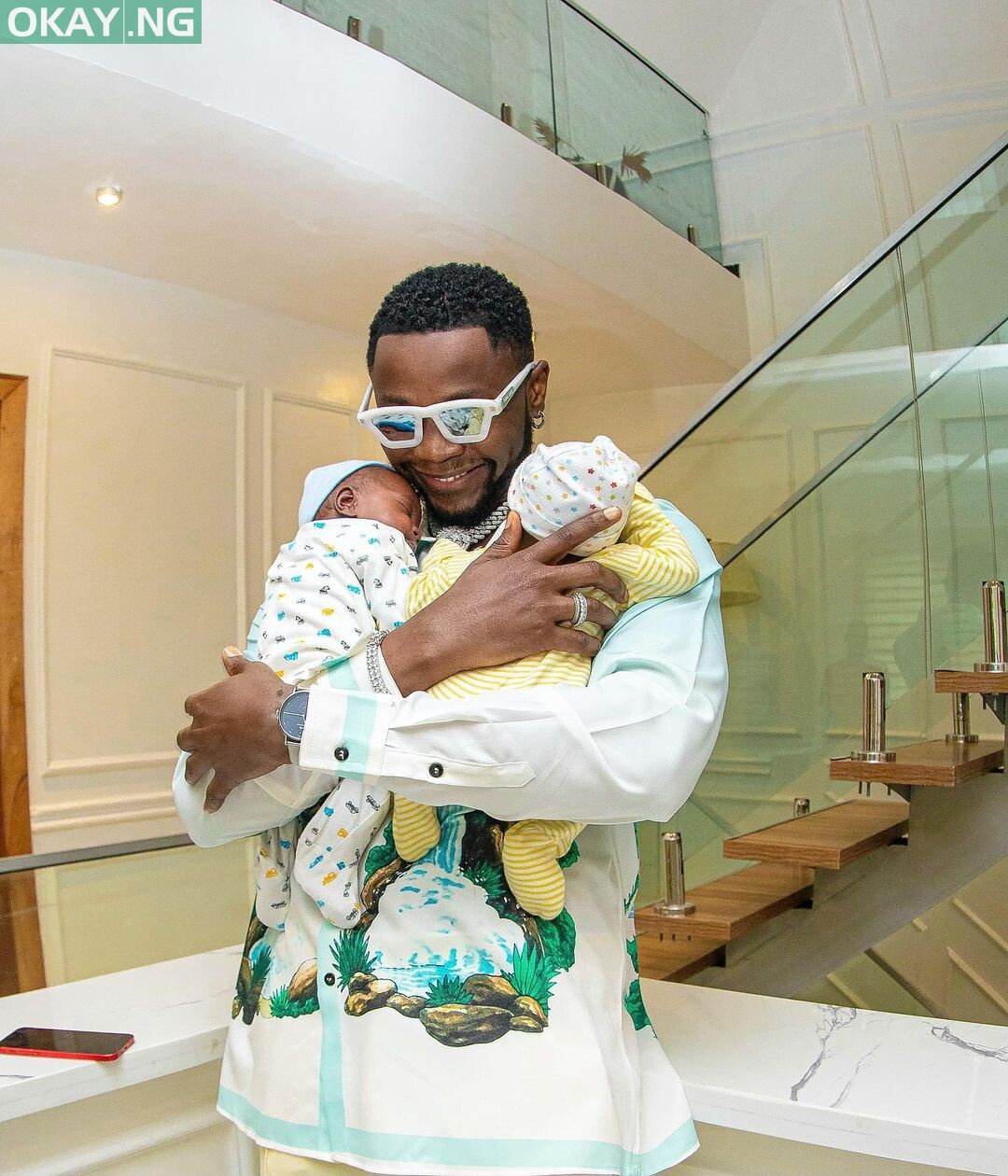 Kizz Daniel and his twin babies, Jelani and Jalil