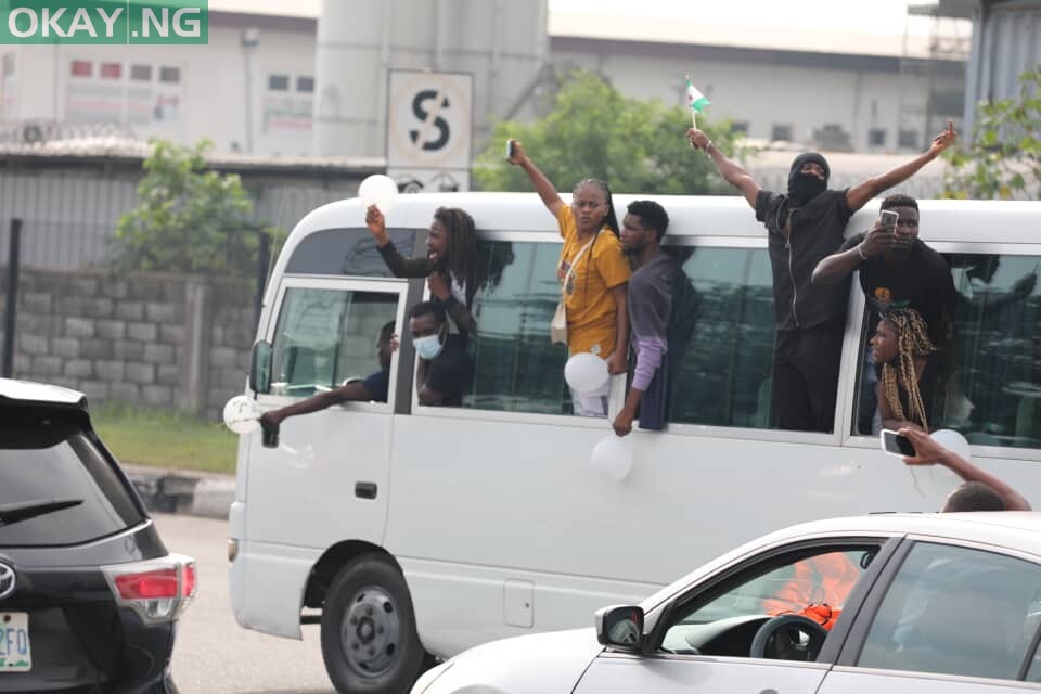 EndSARS Memorial drive-through protest at Lekki toll gate today, 20th October 2021.