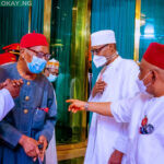 President Muhammadu Buhari exchanges pleasantries with respected leaders from the South East at the State House in Abuja on November 19, 2021.
