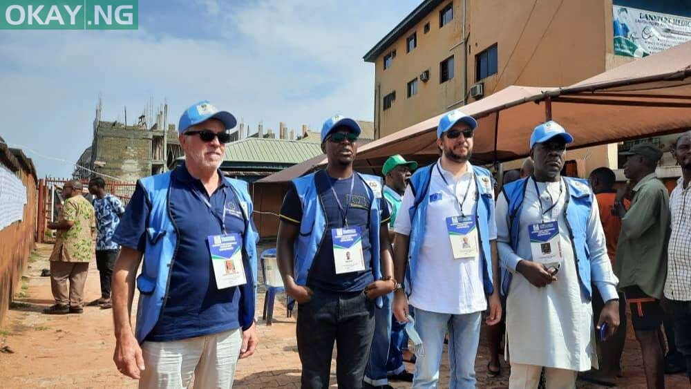 EU election observers on the scene at PU 008, Ward 01, Arroma junction, Agu Oka, Awka South.