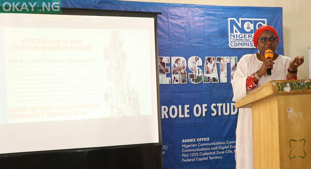 Hafsat Lawal, Head, Consumer Information and Education, NCC, delivering a presentation on Consumer Rights Awareness.