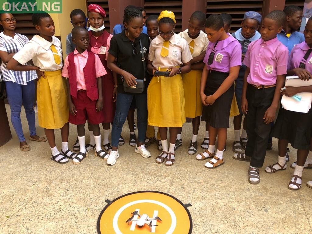 One of the students learning how to fly a drone