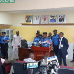 Force spokesman, Frank Mba, speaking during the parade of the suspects.