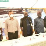 L-R, Dangote Cement PLC, Senior General Manager Community Affairs and Environment, Engr. Tukur Lawal, Dangote Cement Ibese Plant Director, Azad Nawabuddin, General Manager Human Resources/Administration Dangote Cement Ibese Plant, Abu Sufyan, Chairman Yewa North local government area, Hon. Ogunyomi Gabriel, Assistant Corp's Commander Caleb S. Yerima, Unit Commander Itori Command, represent the Sector Commander Ogun state Command,at the Dangote Cement Ibese Plant Road Safety Awareness Campaign Lecture at Ibese Plant on Thursday 10th December 2021.