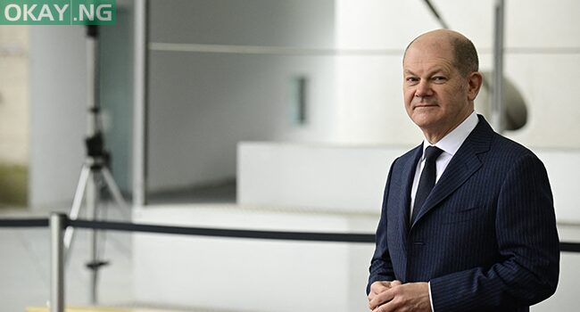 German Chancellor Olaf Scholz waits for the Polish Prime Minister and the Lithuanian President on February 26, 2022 at the Chancellery in Berlin, as they meet for talks following Russia’s invasion of Ukraine. Tobias SCHWARZ / AFP