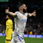 Real Madrid’s French forward Karim Benzema celebrates after scoring a goal during the UEFA Champions League quarter final second leg football match between Real Madrid CF and Chelsea FC at the Santiago Bernabeu stadium in Madrid on April 12, 2022. PIERRE-PHILIPPE MARCOU / AFP