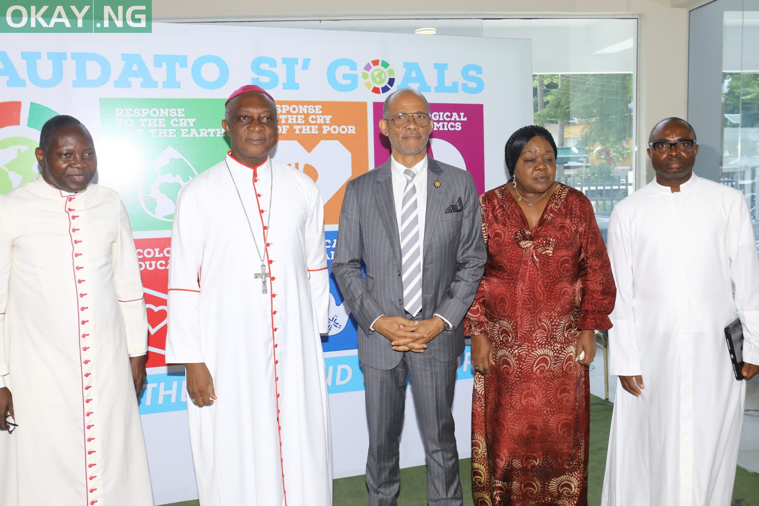 L-R: Rev Anthony Obanla, Chancellor Catholic Archdiocese of Lagos; Dr. Alfred Adewale Martins, Archbishop of Lagos; Prof. Akin Abayomi, Commissioner for Health, Lagos state; Dame Marie Fatayi-Williams, Coordinator, Ecology Group and Rev Fr, Julius Olaitan, Dean, Lagos lsland Deanery at the Ecology Work group of Catholic Archdiocese of Lagos' Conference on Energy Crisis and Sustainable Lifestyle.