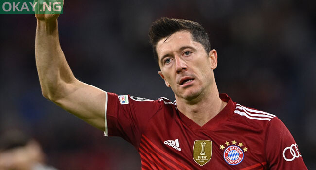 Bayern Munich’s Polish forward Robert Lewandowski celebrates scoring during the UEFA Champions League Group E football match between FC Bayern Munich and FC Dynamo Kyiv in Munich, southern Germany, on September 29, 2021. CHRISTOF STACHE / AFP