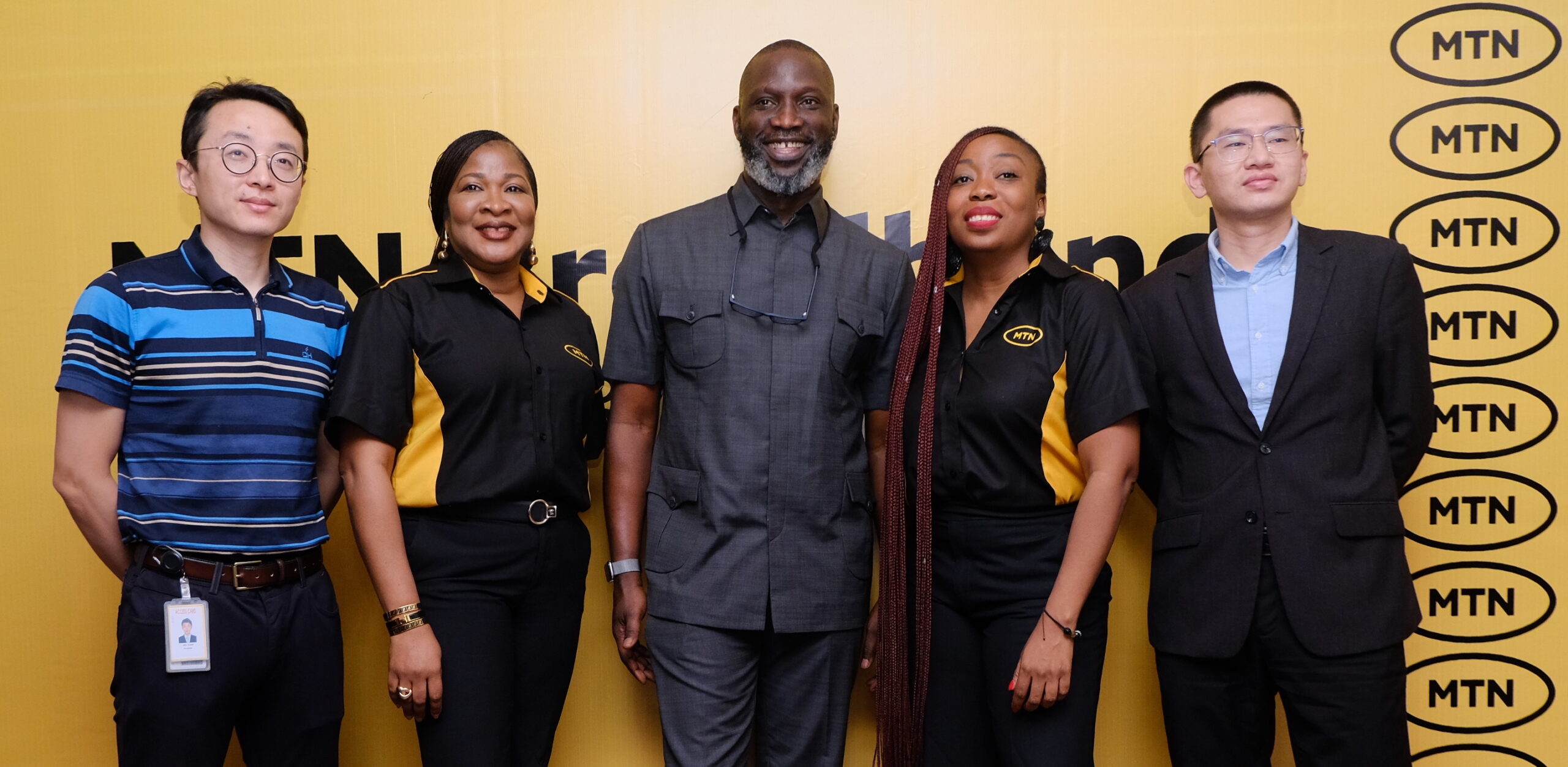 L-R: Key Account Director, Huawei Technology Nigeria Limited, Joey Wu; General Manager, Fixed Broadband, MTN Nigeria, Onyinye Ikenna-Emeka; Chief Corporate Services Officer, MTN Nigeria, Tobechukwu Okigbo; Chief Marketing Officer, MTN Nigeria, Adia Sowho and MTN Key Account Director, ZTE Nigeria Ltd., Loud Liu at the launch of MTN Home Broadband on Wednesday, August 3, 2022, at MTN Nigeria Headquarters, Lagos Nigeria.