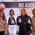 L-R: Elohor Olumide-Awe, Portfolio Manager, Non-Alcoholic Brands, Nigerian Breweries Plc; Ese Brume, New Amstel Malta Ultra Brand Ambassador; Dakore Egbuson-Akande, Amstel Malta Brand Ambassador; and Wasiu Abiola, Cluster Media Lead - West Africa, Nigerian Breweries Plc at the Amstel Malta Ultra Choose Your Way To Live Campaign launch and Ambassador Unveil Golden Party held at the Upbeat Center, Lekki, Lagos.