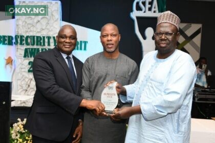 L-R: Director, Public Affairs, Nigerian Communications Commission (NCC), Mr. Reuben Mouka; Chief Operating Officer, Halogen Group, Dr. Wale Adeagbo and Director, New Media and Information Security, NCC, Dr. Alhassan Haru during the presentation of the 2022 Cybersecurity Award for Best Public Sector Organisation to NCC at the maiden Cybersecurity Merit Awards 2022 organised by Cybersecurity Experts Association of Nigerian in Lagos at the weekend.