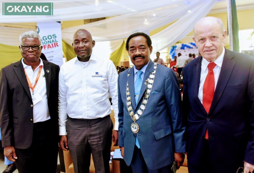 L-R, Lagos Chamber of Commerce and industry (LCCI) Vice President, Engr. Leye Kupoluyi Dangote Industries Limited, Group Chief Commercial Officer, Rabiu Umar, President of Lagos Chamber of Commerce and industry, ( Dr.) Olawale Cole, Dangote Industries Limited, Group Executive Director / Vice President ( LCCI) Knut Ulvmoen, at the Dangote Group Special Day In the 2022 Lagos International Trade Fair in Lagos on Wednesday 9th November 2022