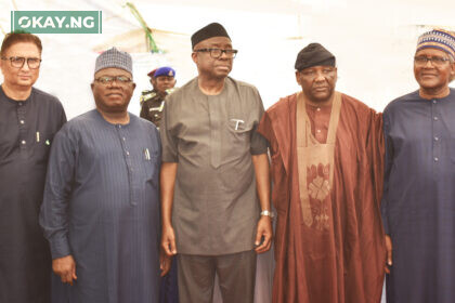 L-R: Group Managing Director, Dangote Sugar Refinery Plc, Ravindra Singhvi; Chief of Staff to the Adamawa State Governor, Prof. Maxwell Gidado; Hon. Minister of Industry, Trade and Investment, Otunba Adeniyi Adebayo; Deputy Governor of Adamawa State, Crowder Seth and President/CE Dangote Industries Limited, Aliko Dangote at the Flag-off ceremony of 2022/2023 Crushing Season and Outgrower Scheme Awards at Dangote Sugar Refinery in Numan, Adamawa State yesterday.