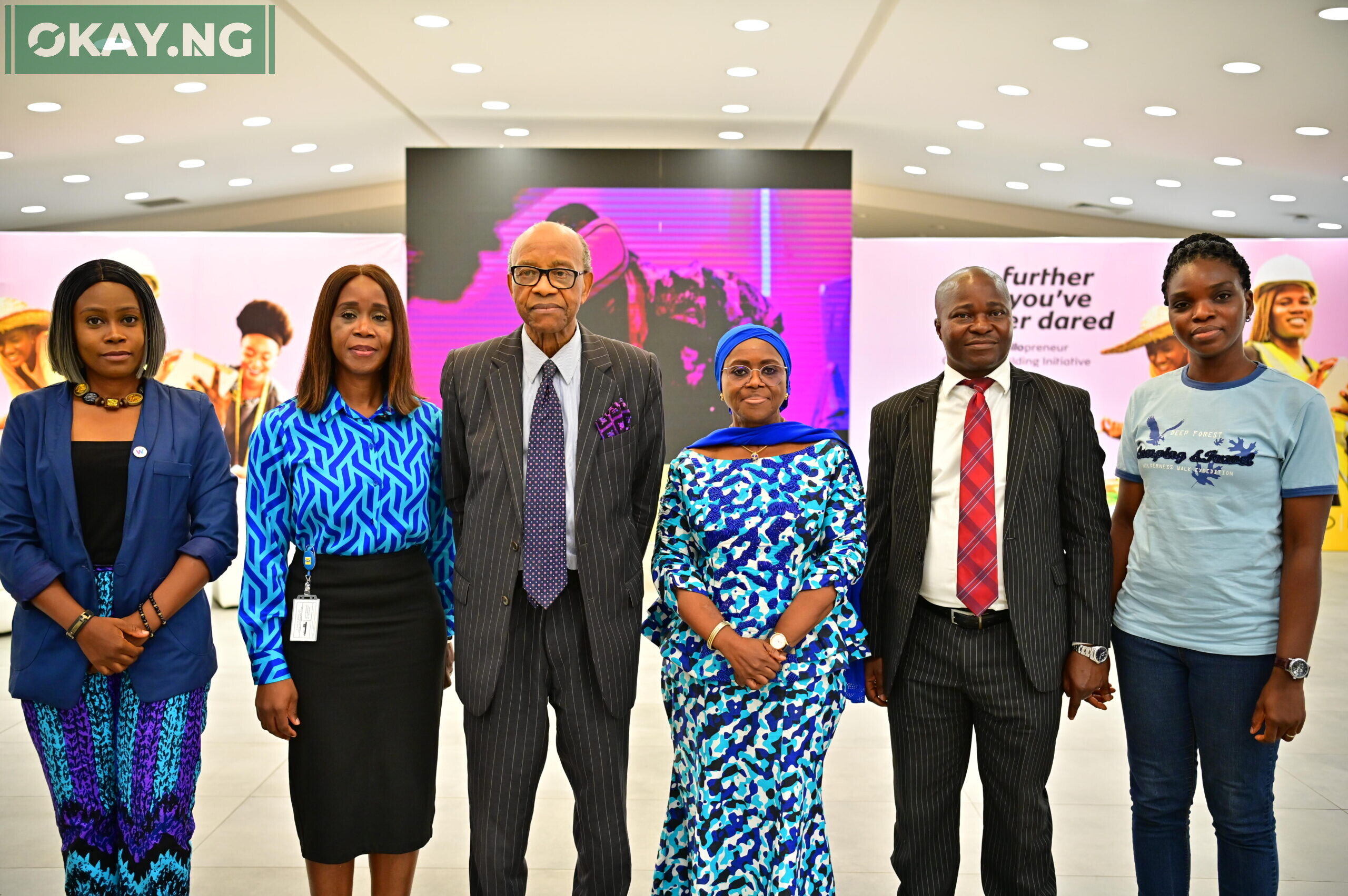L-R: Olamide Ayeni-Babajide, Y’ellopreneur participant; Odunayo Sanya, Executive Secretary, MTN Foundation; Dennis Okoro, Director, MTN Foundation; Dr Mosun Belo-Olusoga, Director, MTN Foundation; Obaro Osah, Divisional Head, SME South, BOI and Kayafat Ogunmade, Y’ellopreneur participant, at the media parley for the MTN Foundation Y’ellopreneur initiative, held at the MTN Nigeria Headquarters on November 8, 2022.