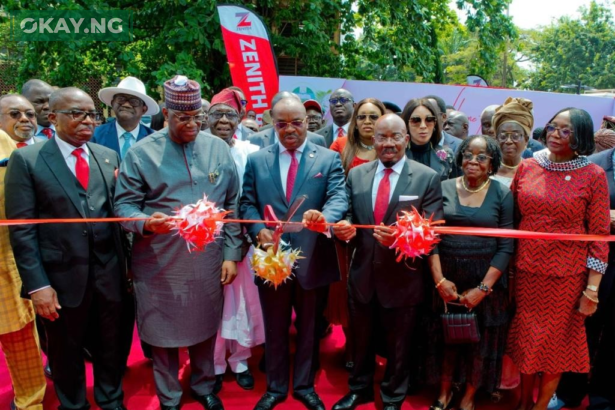 L-R: Group Managing Director/CEO, Zenith Bank Plc, Mr. Ebenezer Onyeagwu; President, Unilag Alumni Association, Dr. John Momoh; Executive Governor, Akwa Ibom State, Elder Udom Emmanuel; Founder and Chairman, Zenith Bank Plc, Jim Ovia, CFR; Deputy Managing Director, Zenith Bank Plc (2nd Right - 2nd Row), Dame (Dr.) Adaora Umeoji, OON; Wife of Late Prof. Oyewusi Ibidapo-Obe, Mrs. Sola Ibidapo-Obe; and Vice Chancellor, University of Lagos, Prof. Folasade Ogunsola during the Commissioning of the Iconic Building (Oyewusi Ibidapo-Obe House) housing Zenith Bank Unilag Branch and Unilag Alumni, on Friday, November 25, 2022.
