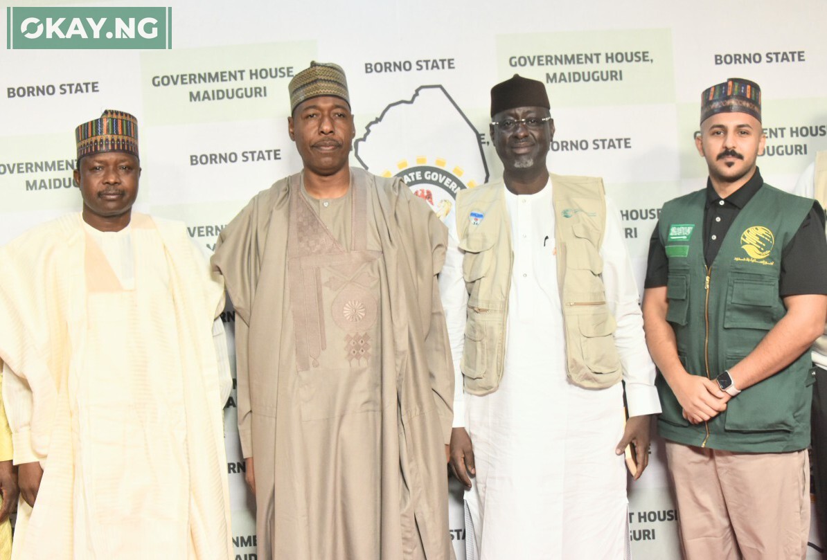 L-R; Assistant Secretary (PCFRR) Umar Musa Gulani, Who Represent the of Chairman Presidential Committee On Flood Relief Rehabilitation (PCFRR) Aliko Dangote, Director General (NEMA) Ahmed Mustapha Habib, Borno State Governor, Prof. Babagana Umar Zulum, at Flag Off ceremony for Distribution of Presidential Committee on Flood Relief Rehabilitation donated relief materials to Flood Victims in Borno State on Tuesday 6th December 2022 at NEMA Zonal Office, Maiduguri, Borno State