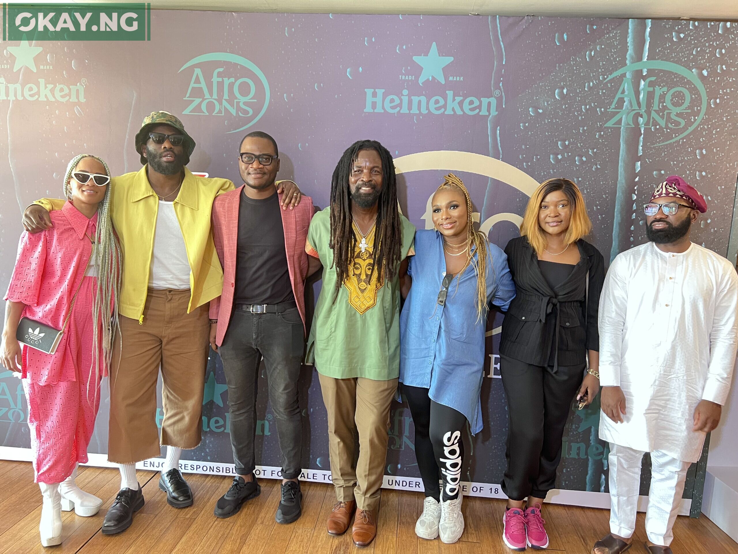 Martica "Fat" Nwigwe, Grammy awards 2023 best new artist award nominee Tobe Nwigwe, Brand Manager, Heineken, Azuka Ijenebe, Grammy awards best global music performance award nominee Rocky Dawuni; Founder of Afrozons, Dr. Sheila O; Senior Media, Brand PR & Sponsorships Manager, Nigerian Breweries Plc, Sandra Amachree; Portfolio Manager, International Premium Brands, Nigerian Breweries Plc; Sampson Oloche; at the Afrozons pre-Grammy nomination celebration courtesy of Heineken.