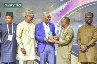 Andy Odeh, NLNG GM, External Relations & Sustainable Development; Engr. Simbi Wabote, NCDMB Executive Secretary; Philip Mshelbila, NLNG MD; Ambassador Gabriel Aduda, Permanent Secretary, Federal Ministery of Petroleum Resources; and Yemi Adeyemi, NLNG Ag. Manager, Corporate Communication & Public Affairs during the Local Content Company of the Year 2022 and the Gas Infrastructure Project of the Year 2022 awards to NLNG at the ongoing 2023 Nigeria International Energy Summit (NIES) at the State House, Abuja…Monday night.