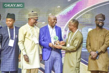 Andy Odeh, NLNG GM, External Relations & Sustainable Development; Engr. Simbi Wabote, NCDMB Executive Secretary; Philip Mshelbila, NLNG MD; Ambassador Gabriel Aduda, Permanent Secretary, Federal Ministery of Petroleum Resources; and Yemi Adeyemi, NLNG Ag. Manager, Corporate Communication & Public Affairs during the Local Content Company of the Year 2022 and the Gas Infrastructure Project of the Year 2022 awards to NLNG at the ongoing 2023 Nigeria International Energy Summit (NIES) at the State House, Abuja…Monday night.