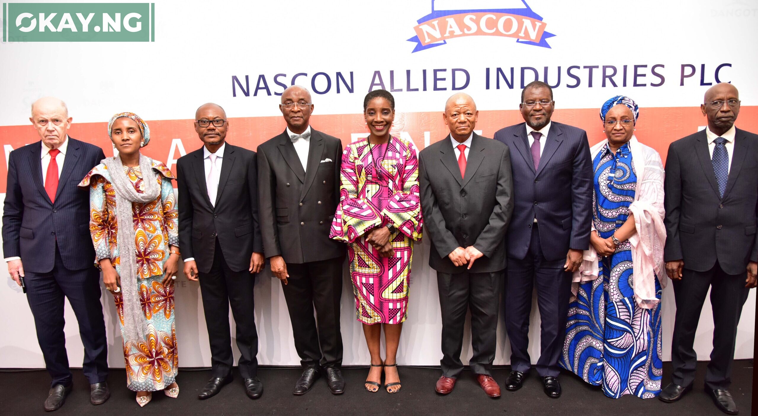 L-R: Non-Executive Director, NASCON Allied Industries Plc, Knut Ulvmoen; Executive Director Commercial, NASCON Allied Industries Plc, Fatima Aliko-Dangote; Non-Executive Director, NASCON Allied Industries Plc, Olakunle Alake; Independent Non-Executive Director, NASCON Allied Industries Plc; Prof. Chris Ogbechie; Chairperson, NASCON Allied Industries Plc, 'Yemisi Ayeni; Acting Managing Director, NASCON Allied Industries Plc, Thabo Mabe; Non-Executive Director, NASCON Allied Industries Plc, Abdu Dantata; Non-Executive Director, NASCON Allied Industries Plc, Fatima Wali-Abdurrahman; and Non-Executive Director, NASCON Allied Industries Plc, Sada Ladan-Baki, at the 2022 Annual General Meeting (AGM) of NASCON Allied Industries Plc, in Lagos on Friday, May 26, 2023.