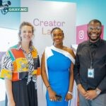 L-R: Magali de Quillacq, Partner Solutions Manager, Meta; Oluwasola Obagbemi, Corporate Communications Manager, Anglophone West Africa, Meta and Rof Maneta, Strategic Partner Manager, Meta during the Creator Lab Live event in Lagos on Friday, August 25, 2023.
