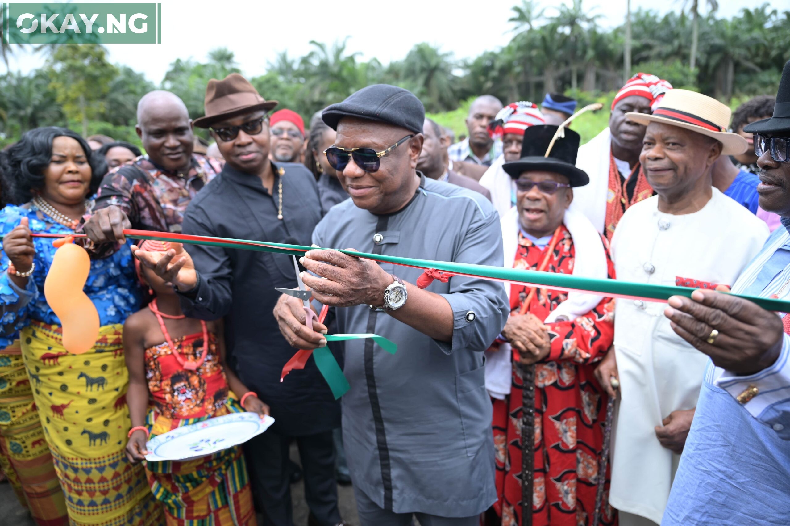 Honourable Commissioner for Chieftaincy & Community Affairs in Rivers State, Engr. Charles Amadi, flanked by NLNG’s GM for External Relations & Sustainable Development Andy Odeh, commissioning the 1km Rumuji/Rumuewhor Link Road, initiated and completed by the Rumuji community and funded by the Nigeria LNG Limited’s Global Memoranda of Understanding (GMoU) scheme on Tuesday…in Rumuji.