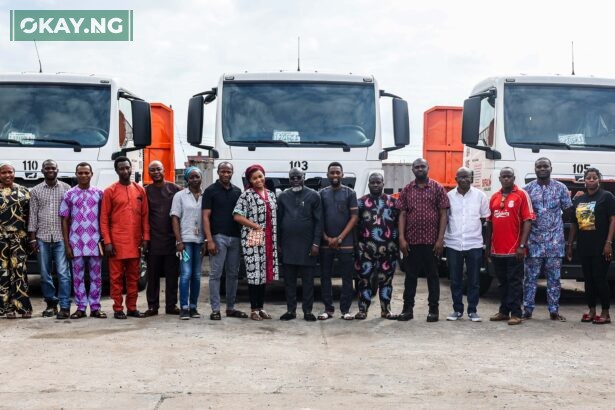 Adewale Adetayo, General Manager, SIFAX Logistics Company Limited (m) and other management team members of the terminal during the unveiling of the 13 brand-new MAN Diesel trucks acquired by SIFAX Logistics Company Limited recently.