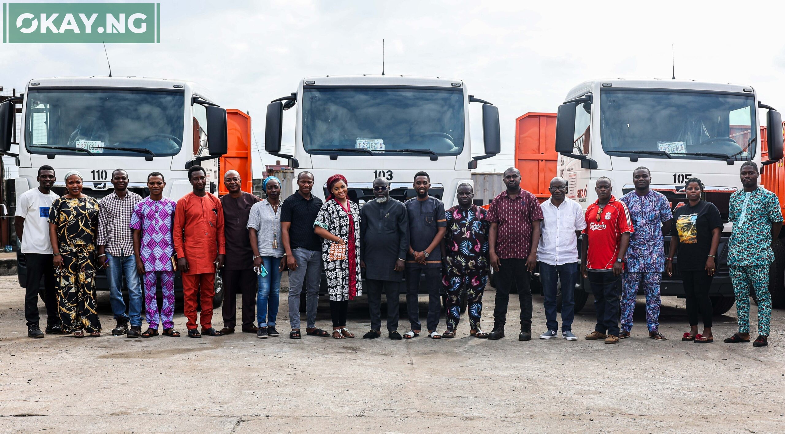 Adewale Adetayo, General Manager, SIFAX Logistics Company Limited (m) and other management team members of the terminal during the unveiling of the 13 brand-new MAN Diesel trucks acquired by SIFAX Logistics Company Limited recently.