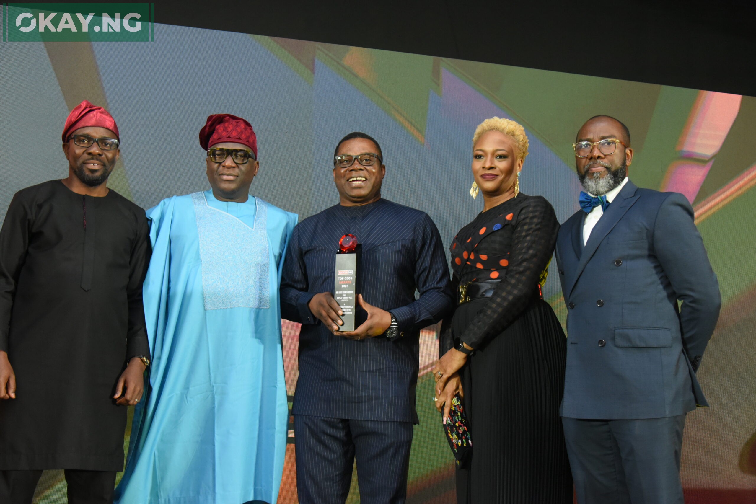 Chief Operating Officer (COO), Seplat Energy Plc, Samson Ezugworie flanked by Director External Affairs & Sustainability, Chioma Afe; Head Compliance (Operations & Market), Adebowale Eboda (left) and Senior Manager Business Finance, Adetaiwo Osindero; and Manager Corporate Communications, Stanley Opara (right), at The BusinessDay Top 25 CEOs Awards where CEO Seplat Energy, Mr. Roger Brown was recognised for Excellence and Business Leadership in Lagos on Saturday