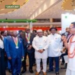 L-R: Managing Director, Shell Nigeria Exploration and Production Company Limited (SNEPCo), Elohor Aiboni; Executive Vice President Upstream, Nigerian National Petroleum Company Limited, Oristsemeyiwa Eyesan; President, Nigerian Association of Petroleum Explorationists (NAPE), Abiodun Ogunjobi; Former NAPE President, Elliot Ibie; Minister of State for Gas, Ekperikpe Ekpo; Executive Secretary, Nigerian Content Development and Monitoring Board, Simbi Wabote; and Shell's Head of Seismic Processing, Magnus Kanu, welcoming dignitaries to the Shell stand at NAPE's 41st annual conference and exhibition in Lagos... on Monday