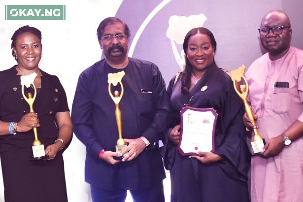 L-R: Adeola Oyetan, Head, Talent Management, Dangote Cement Plc; Devakumar Edwin, Group Executive Director, Strategy, Capital Projects & Portfolio Development, Dangote Industries Limited; Nglan Niat, Group Chief Human Resources Officer, Dangote Industries Limited and Olusegun Bashorun, General Manager, HAM/Admin, Dangote Fertiliser Limited, , at the NECA Annual Employers Excellence Award 2022, where Dangote won three awards of 'Resilience and Sustainable Growth Award; "Best Company in the Chemical and Non-Metallic Products Sector Award" and Lifetime Achievement Award for Aliko Dangote, which held in Lagos yesterday.