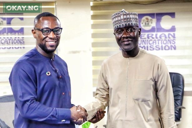 L-R: Vice President, Africa, Middle-East and Turkey, Meta (formerly Facebook), Kojo Boakye and Executive Vice Chairman/Chief Executive Officer, Nigerian Communications Commission (NCC), Dr. Aminu Maida, during a visit by Meta’s delegation to the Commission in Abuja recently.
