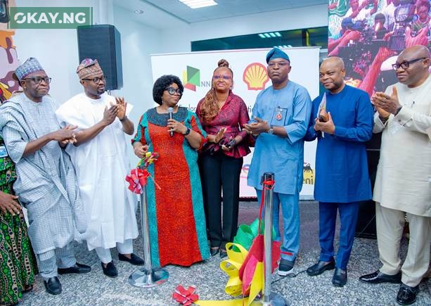 L-R: Director of Operations, Federal Airports Authority (FAAN), Capt. Muktar Muye; Minister of interior, Dr. Olubunmi Tunji-Ojo; Manager, External Affairs , NNPC Upstream Investment Management Services (NUIMS), Mrs. Julie Utang; Managing Director, Shell Nigeria Exploration and Production Company Limited (SNEPCo) Elohor Aiboni; Commissioner for Special Duties and Inter-governmental Relations, Olugbenga Oyerinde; Shell’s Vice President Human Resources, Olukayode Ogunleye; Shell’s Corporate Relations Manager, Evans Krukrubo... at the inauguration of the remodelled Arrival Hall “E” Murtala Mohammed International Airport on Friday.