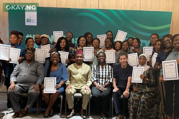 Participants of the #NLNGChangeYourStory Workshop – Gender Active with Andy Odeh (3rd from Left), NLNG’s GM, External Relations and Sustainable Development (centre) and facilitators from The Journalism Clinic at the close of the NLNG-sponsored workshop in Lagos…recently.