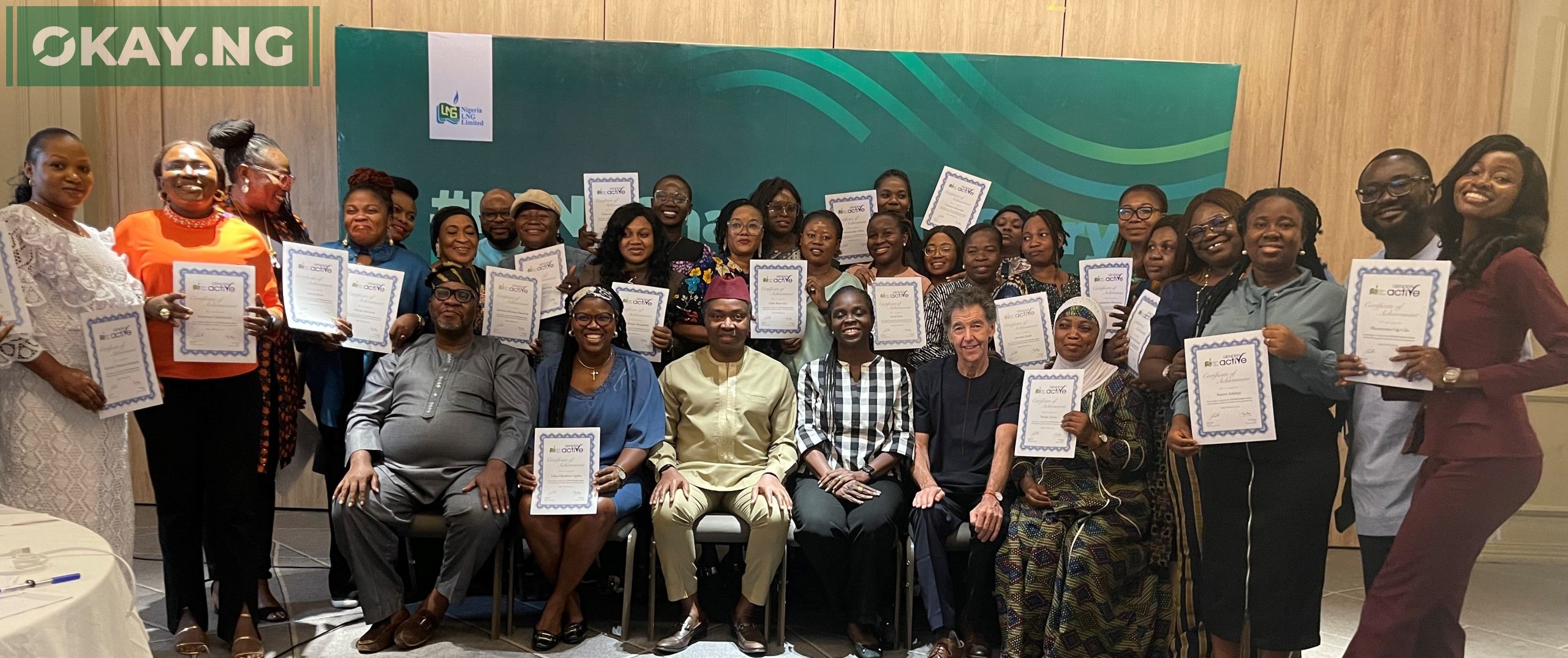 Participants of the #NLNGChangeYourStory Workshop – Gender Active with Andy Odeh (3rd from Left), NLNG’s GM, External Relations and Sustainable Development (centre) and facilitators from The Journalism Clinic at the close of the NLNG-sponsored workshop in Lagos…recently.
