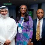 L-R: Secretary General of the Organization of the Petroleum Exporting Countries (OPEC), His Excellency, Haitham Al Ghais; Managing Director, Shell Nigeria Exploration and Production Company Limited (SNEPCo,) Elohor Aiboni and the Permanent Secretary of the Federal Ministry of Petroleum Resources, Gabriel Aduda...during the Ministers and Heads of Delegation dinner at the 7th edition of the Nigeria International Energy Summit in Abuja... on Monday