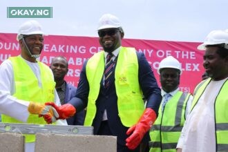 L-R: Prof. Tanko Ishaya (Vice-Chancellor, UNIJOS), Dr. Ubon Udoh (MD/CEO, ASR Africa), Prof. Ishaya Pam (Chairman, UNIJOS Sports Committee), and Prof. Joash Amupitan, SAN (Dep. Vice-Chancellor, Administration, UNIJOS) at the ground breaking ceremony of the ultra-modern Abdul Samad Rabiu Sports Complex at the University of Jos