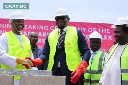 L-R: Prof. Tanko Ishaya (Vice-Chancellor, UNIJOS), Dr. Ubon Udoh (MD/CEO, ASR Africa), Prof. Ishaya Pam (Chairman, UNIJOS Sports Committee), and Prof. Joash Amupitan, SAN (Dep. Vice-Chancellor, Administration, UNIJOS) at the ground breaking ceremony of the ultra-modern Abdul Samad Rabiu Sports Complex at the University of Jos
