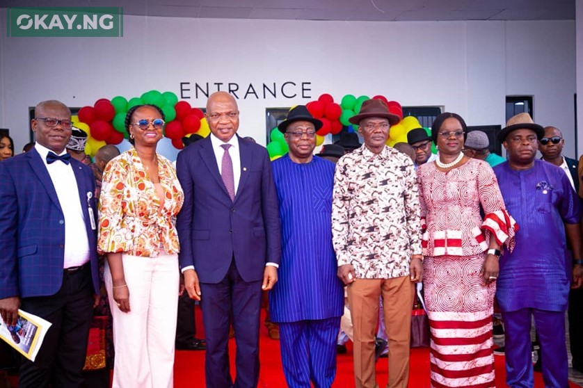 L-R: Vice Chancellor, Niger Delta University (NDU), Professor Allen Agih; Managing Director, Shell Nigeria Exploration and Production Company Limited Elohor Aiboni; Managing Director, The Shell Petroleum Development Company of Nigeria Ltd. and Country Chair, Shell Companies in Nigeria, Osagie Okunbor; Pro-Chancellor, Niger Delta University, Matthew Benabafa Seiyefa; Bayelsa State Deputy Governor, Lawrence Ewhrudjakpo; Deputy Manager, External Relations NNPC Upstream Investment Management Services, Bunmi Lawson; and Director, Corporate Services, Nigeria Content Development and Monitoring Board, Dr. Ama Ikuru at the inauguration of lthe NDU Learning Centre and Digital Library …on Thursday