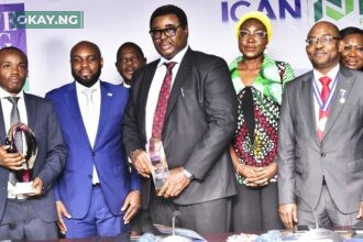 L-R: Head, External Report, Finance, Dangote Cement Plc, Paul Masvongo; Chief Executive Officer, NGX Regulation Limited, Olufemi Shobanjo; Chief Financial Officer, Dangote Sugar Refinery Plc, Dr. Isiaka Bello; Deputy Company Secretary/General Counsel, Dangote Cement Plc, Edward Imoedemhe; Head, Sustainability, Dangote Cement Plc, Dr. Igazeuma Okoroba; President, Institute of Chartered Accountants of Nigeria (ICAN), Dr. Innocent Okwuosa; Company Secretary/Legal Adviser, Dangote Sugar Refinery Plc, Temitope Hassan, at the Maiden Edition of 2024 ICAN NGX Corporate Reporting Award, where Dangote Cement won the Platinum and Corporate Governance Award, in Lagos, on Friday, May 17, 2024.