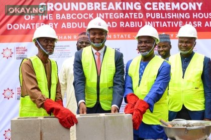 L-R: Prof Ademola S. Tayo, Vice Chancellor, Babcock University; Nakama Keri, Multilateral Coordination Specialist, ASR Africa (representing the MD/CEO, ASR Africa); Pastor (Prof.) Robert Osei-Bonsu, Chancellor, and Pastor (Dr.) Istifanus Ishaya, Pro-Chancellor, both of Babcock University performing the groundbreaking of the Babcock Integrated Publishing House donated by ASR Africa.