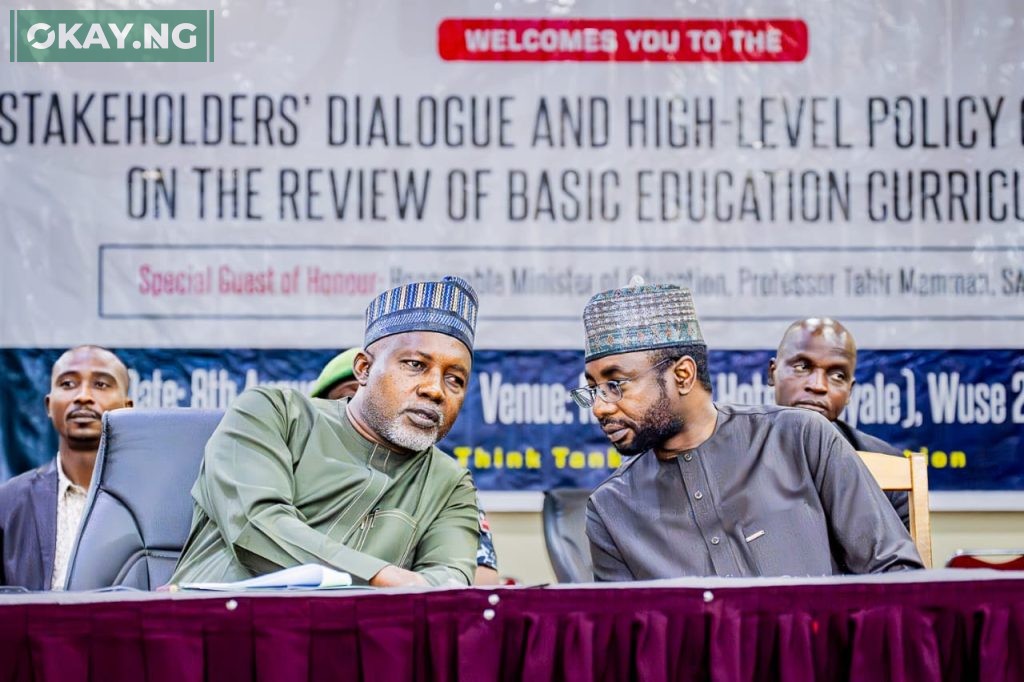 The Director General, NITDA, Kashifu Inuwa, CCIE with the Honourable Minister of Education, State, Prof Tahir Mamman during the National Stakeholders’ Dialogue and High-Level Policy Committee meeting on the review of the basic education curriculum held on Thursday August 8, 2024 at Rockview Hotel, Wuse 2, Abuja