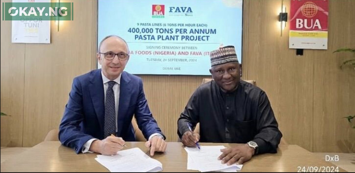 L-R: Mr. Luigi Fava, Chairman FAVA, and Abdul Samad Rabiu, Chairman BUA Foods Plc. during the signing event on Tuesday, 24 September 2024.